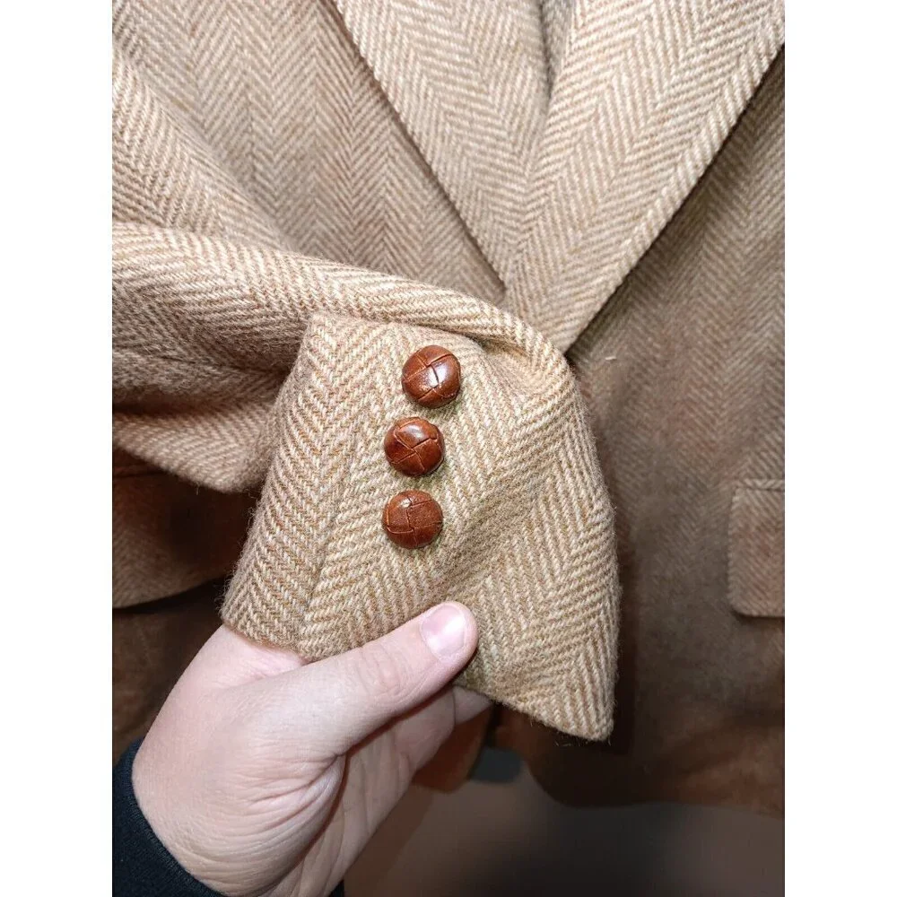 VTG John Weitz USA MADE Tan Herringbone Atomic Fleck Tweed Wool Blazer
